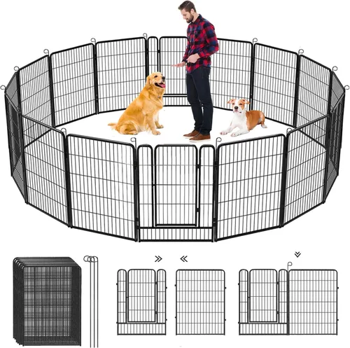 Miniatura 19 de Corralito para perros, 32 pulgadas, 10 paneles cerca para perros de exterior, corral para perros de interior antióxido, corral para mascotas