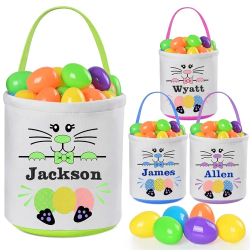 Miniatura 25 de Jocidea - Cesta de Pascua personalizada, paquete de 1 cestas de Pascua personalizadas para niñas y niños, cesta de Pascua personalizada para bebés