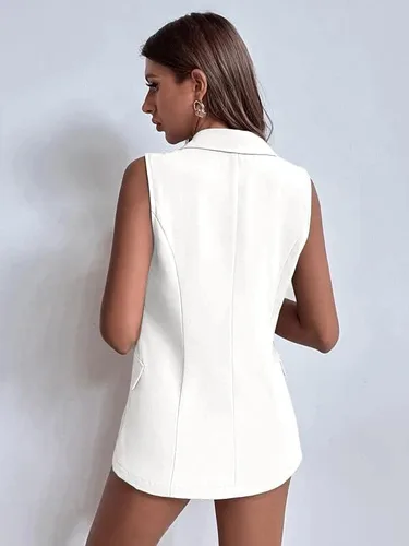 Miniatura 2 de Chaleco casual de doble botonadura para mujer, sin mangas, con parte delantera abierta, con bolsillos