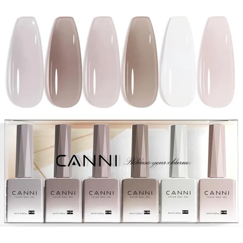 Miniatura 19 de CANNI Juego de esmaltes de uñas en gel sin hema de 9ml - Kit de manicura de gel para uñas rosa claro de 6 piezas, esmalte LED de remojo fácil