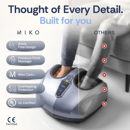 Miniatura 5 de MIKO máquina masajeadora de pies con amasado profundo, compresión, Shiatsu y calor para fascitis plantar, neuropatía - Se adapta hasta talla 12