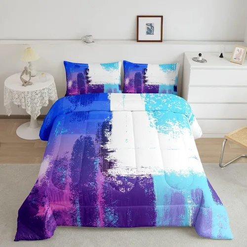 Miniatura 26 de Feelyou Edredón Abstracto Juego de edredón de arte abstracto moderno para niños y niñas, color morado, azul, negro, juego de ropa de cama para Multi