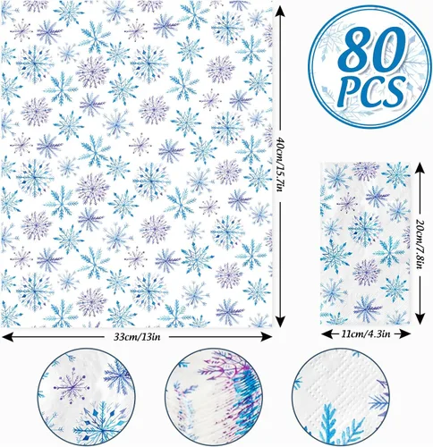 Miniatura 2 de 80 servilletas de Navidad con copos de nieve desechables de papel de copos de nieve azules y morados, servilletas decorativas de Navidad