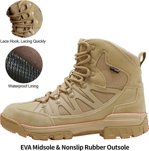 Miniatura 4 de FREE SOLDIER Botas de senderismo tácticas impermeables ligeras para hombre, botas militares de combate, botas de trabajo