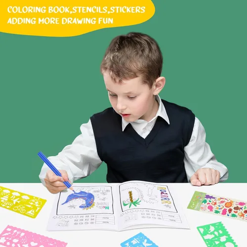 Miniatura 4 de homicozy Suministros de arte para niños de 4 a 12 años, estuche de arte con juegos de dibujo de dinosaurios, kits de colorear con caballete triple
