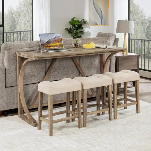Miniatura 13 de Juego de mesa de comedor para 2, juego de mesa de comedor de 3 piezas de altura de mostrador con puerto USB y taburetes tapizados, color espresso
