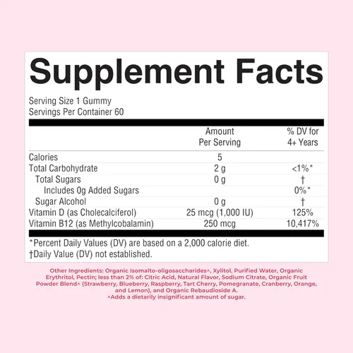 Miniatura 9 de MARYRUTH'S Gomitas de vitamina D3 + B12 para mayores de 4 años Sin azúcar Salud ósea Apoyo inmunológico Metabolismo energético Función