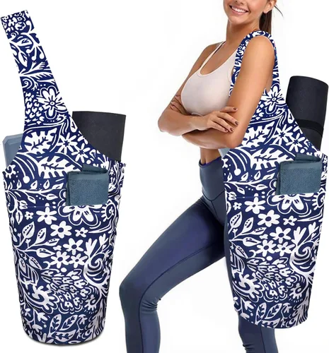 Miniatura 8 de Bolsa para esterilla de yoga para mujeres con bolsillo grande lateral, duradera de lino, bolsa de gimnasio para entrenamiento, almacenamiento