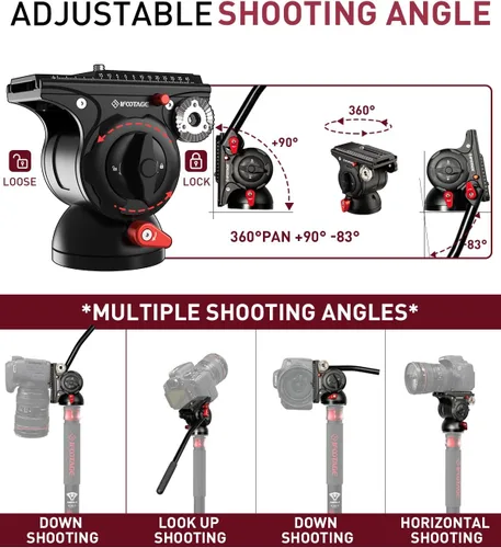 Miniatura 2 de IFOOTAGE Cabezal de cámara de video Komodo K5S, cabezales de fluido de aluminio, cabeza de trípode estable para giro e inclinación, con placa