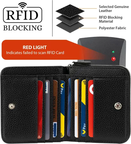 Miniatura 3 de XINNSTAR Billetera pequeña genuina para mujer, tarjetero delgado con bloqueo RFID con ventana para identificación, monederos compactos para mujer