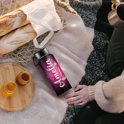 Miniatura 6 de Botellas de agua personalizadas con nombre, botella de agua de acero inoxidable con aislamiento de doble cara con pajilla, termo personalizado