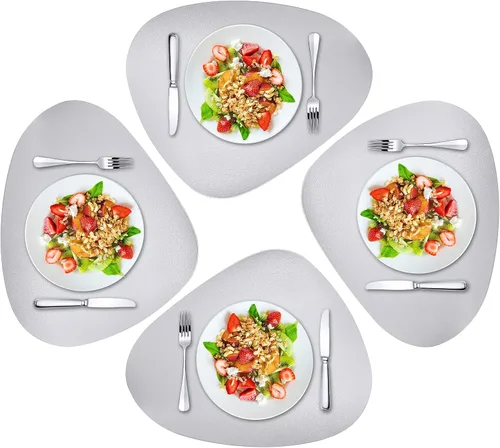 Miniatura 13 de Herda Juego de 6 manteles individuales para mesa de comedor, de piel sintética, lavables, manteles individuales para mesa redonda, para cocina, Gris