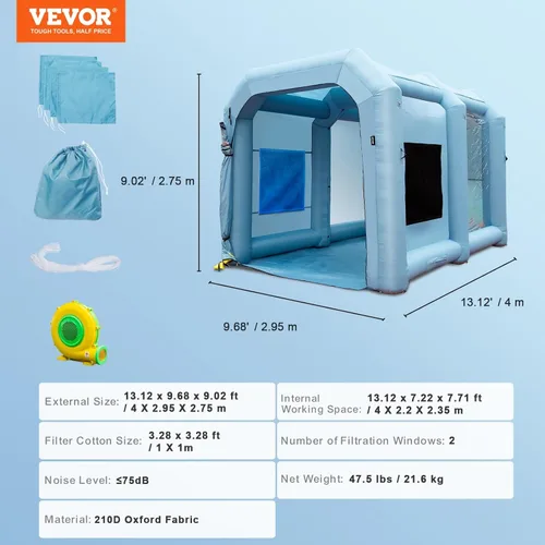 Miniatura 7 de VEVOR - Carpa inflable para pintar con pistola de 13x10x9 pies, cabina de pulverización inflable, carpa de pistola de pintura para automóviles