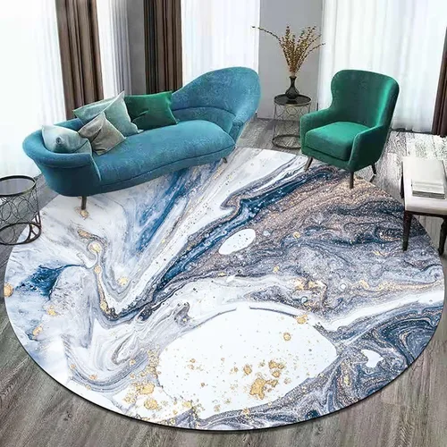 Miniatura 34 de Tapete redondo de mármol verde esmeralda, lavable, pequeño círculo, para dormitorio, sala de estar, alfombra moderna abstracta circular, 2 pies