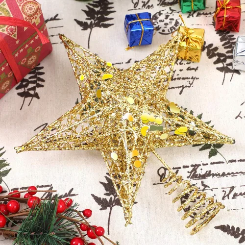 Miniatura 5 de URATOT Adorno Superior de Árbol de Navidad con Purpurina de Metal, Estrella de Alambre Hueca para la Punta del Árbol de Navidad para Decoración