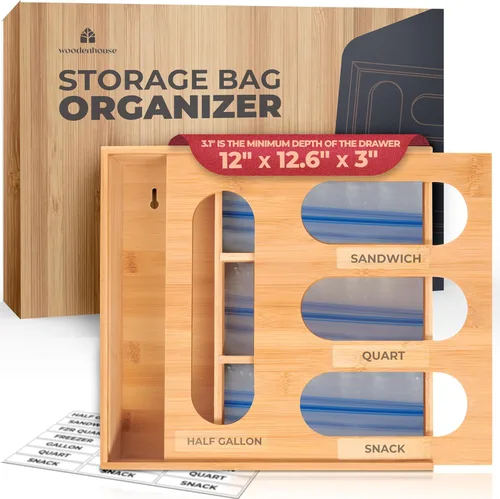 Miniatura 10 de Organizador de cajones de cocina, organizador de bolsas de almacenamiento de sándwiches 9 en 1 y dispensador de papel de aluminio, se adapta a un