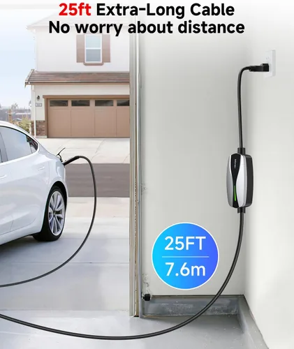Miniatura 4 de Cargador portátil de nivel 1/2 EV para Tesla, cargador de coche NACS de 16 amperios con 110 V-240 V, cable de extensión de 25 pies, enchufe NEMA