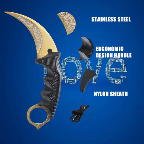 Miniatura 5 de TOPOINT Cuchillo Karambit, cuchillo de hoja fija de acero inoxidable con funda y cuchillo de cordón CS-GO para caza, campamento y supervivencia