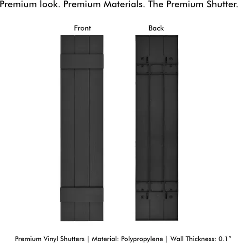 Miniatura 3 de Persianas de Vinilo Board & Batten (1 Par) 11"x31" (3-Tableros) - Negro Cosmos/Pintable Persianas Exteriores para Ventanas Incluye Herrajes