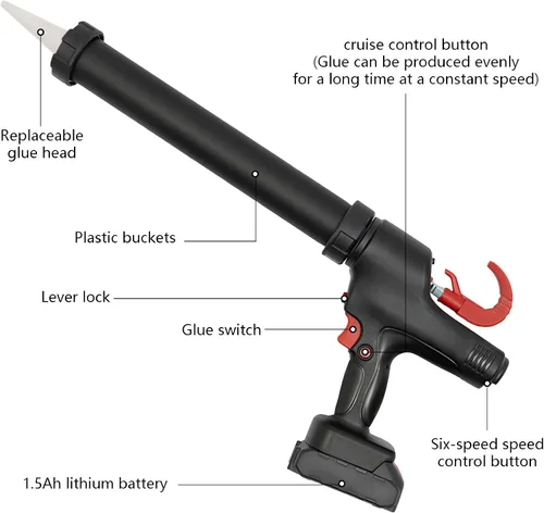 Miniatura 5 de Pistola de calafateo inalámbrica, pistola eléctrica de calafateo de 21 V y pistola adhesiva para cartuchos de 10 a 20 onzas con 2