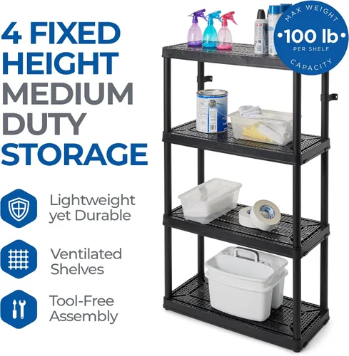 Miniatura 4 de Gracious Living Unidad de almacenamiento de 4 estantes de altura fija de servicio medio, 14 x 32 x 54.5 pulgadas, sistema organizador para el hogar