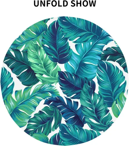 Miniatura 3 de Sweetshow Mantel Tropical Redondo de 60 Pulgadas para Verano Hoja de Palmera Hawaiana Verde Mantel Redondo de Poliéster Lavable Cubierta de Mesa