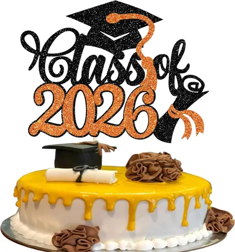 Miniatura 23 de Rsstarxi 1 paquete de decoración de pastel con purpurina para la clase de 2026, decoraciones de graduación 2026, tapa de felicitaciones