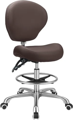 Miniatura 12 de Kaleurrier Taburete de dibujo de altura ajustable con respaldo y reposapiés, taburetes giratorios giratorios para estudio de trabajo, oficina, Blanco