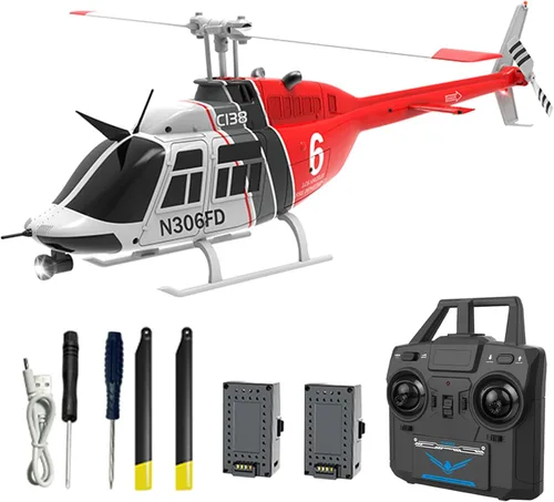 Miniatura 10 de Helicóptero de control remoto Authticar C138, helicóptero Bell206 2.4GHz 4CH de una sola hélice Aileron RC Avión con un clic para despegar y Azul