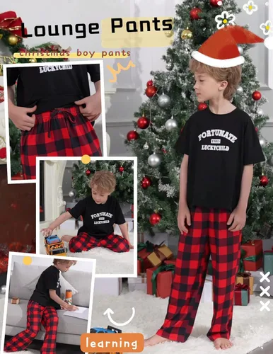 Miniatura 5 de Ekouaer Pantalones de pijama para niños, paquete de 3 pantalones de dormir suaves con cintura elástica para niños, pantalones de pijama a cuadros