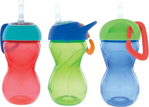 Miniatura 8 de Nuby No-Spill Clik-It - Vaso para sorber de boquilla suave con clip de mosquetón, paquete de 3 unidades, 10 onzas, taza para bebés de 6 meses en Rosa