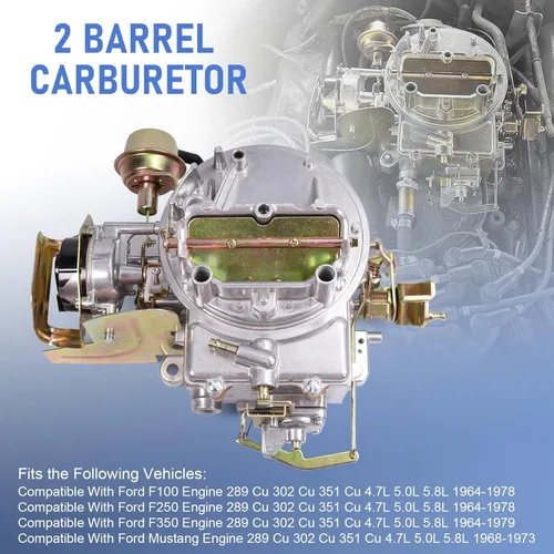 Miniatura 2 de Carburador de 2 barriles compatible con motor Ford Mustang 289 302 351 Cu Jeep 360 Cu, reemplaza el estrangulador eléctrico de 2100 2150