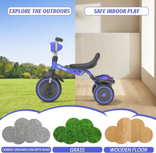 Miniatura 6 de Glaf Bicicleta para niños de 2 a 5 años, triciclo para niños de 1 a 3 años, bicicleta para bebé con asiento ajustable y canastilla
