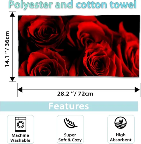 Miniatura 2 de Juego de toallas de mano de rosas, rosas rojas abstractas y hojas negras, poliéster, algodón, toallas de baño y cocina, 14 x 28 pulgadas Retro Boho
