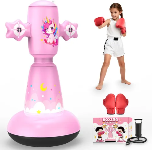 67 Inch Inflatable Punching Bag for Kids 3-12, Standing Boxing Set for Karate & Taekwondo Training, Stable Boxing Bag Active Toy for Boys & Girls