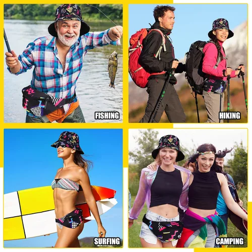 Miniatura 6 de JenPen Juego de 2 sombreros tipo cangurera de los años 80 y 90 para hombres y mujeres, accesorios retro para fiestas deportivas de verano
