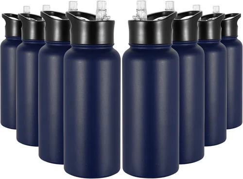 Miniatura 45 de Botella de agua aislada de 64 onzas con tapas de pajita y boquilla, jarra de agua de acero inoxidable de medio galón con mango de paracord, vacío