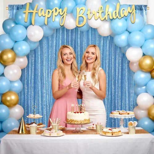 Miniatura 6 de Cortinas de fondo de lentejuelas con purpurina azul bebé, 2 piezas de 2 x 8 pies, telón de fondo de fiesta de baby shower para niños, hermosas
