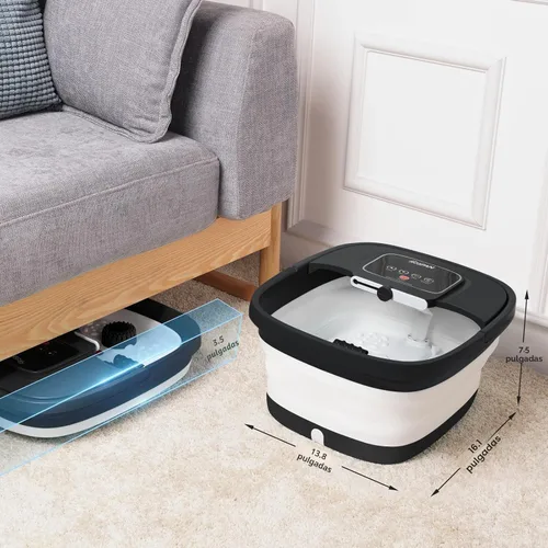 Miniatura 5 de HOSPAN Tina de pies plegable con calor, burbujas, luz roja y control de temperatura, masajeador de baño de pies con 8 rodillos de masaje shiatsu