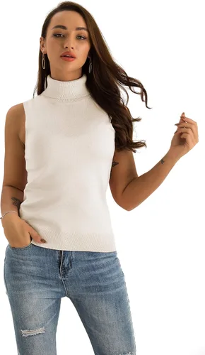 Miniatura 2 de Spicy Sandia Suéter ajustado sin mangas de punto de cuello alto elástico para mujer
