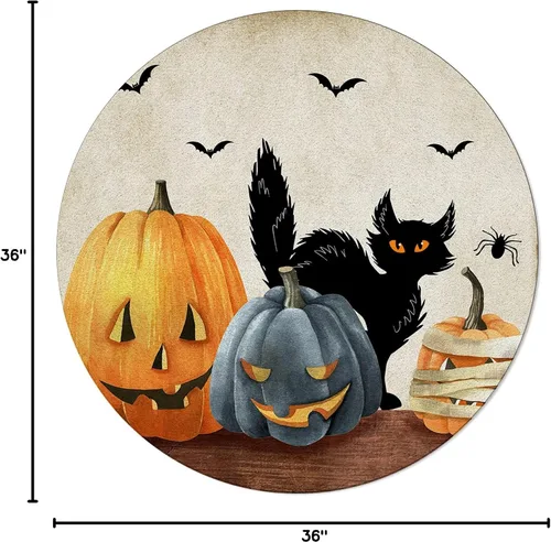 Miniatura 2 de Alfombra redonda de Halloween de 3 pies, lavable para interiores y exteriores, para dormitorio, cocina, sala de estar, área y alfombra, alfombra