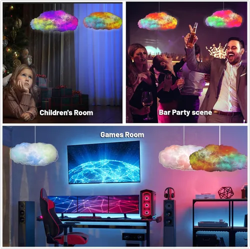 Miniatura 5 de Luces LED de nube para dormitorio, kit de iluminación nocturna creativa multicolor, sincronización de música con aplicación, tiras de luces que