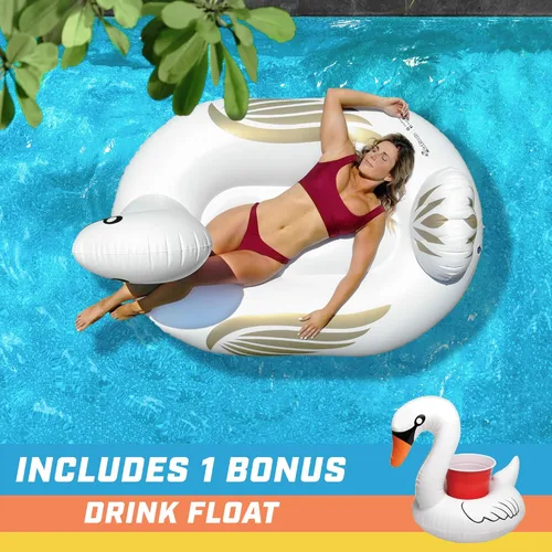 Miniatura 3 de GoFloats Flotadores inflables gigantes para piscina, elige unicornio, dragón, flamenco, cisne o toro, incluye flotador de bebida