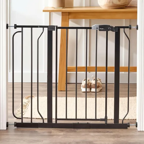 Regalo Safety - Puerta para bebés de 29 a 38.5 pulgadas para puertas y parte inferior de escaleras, puerta de bebé montada a presión con puerta para