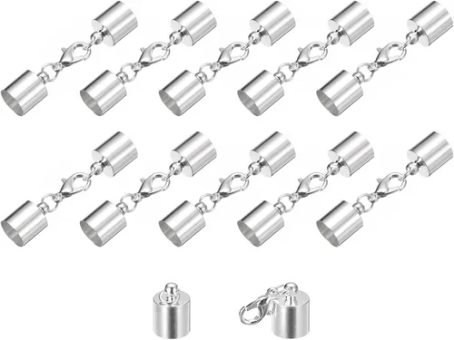 Miniatura 43 de uxcell Juego de 10 tapas de cuero de 0.315 in con cierres de pinza de langosta, terminadores de barril para hacer pulseras de cuero, tono bronce