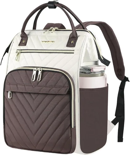 Miniatura 19 de VANKEAN Mochila para portátil de 17 pulgadas para mujeres y hombres, bolsa de trabajo de computadora de moda, Beige-café, 15,6 pulg., Moda