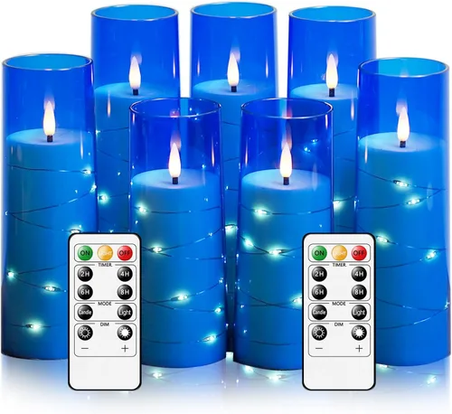 Miniatura 9 de Velas sin llama, con cadena de estrellas incorporada, velas operadas por baterías, velas LED parpadeantes, velas de pilar con control remoto