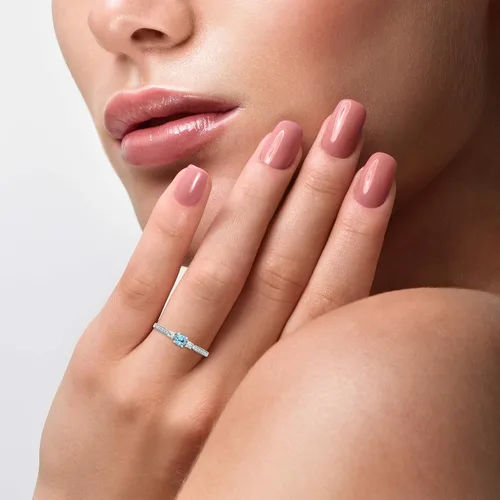 Miniatura 2 de LeVian - Anillo de tres piedras de oro rosa o blanco de 14 quilates, piedra preciosa redonda y diamante de 16 quilates (color H-I, claridad VS2-SI1)