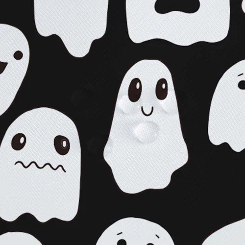 Miniatura 6 de Cortina de ducha fantasma de Halloween de 72 x 72 pulgadas, espeluznante y divertida, iconos de fantasmas de dibujos animados, tela blanca y negra, 1
