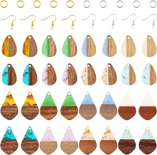 Miniatura 37 de Pendientes de hoja de madera de resina encantos pendientes de madera en blanco